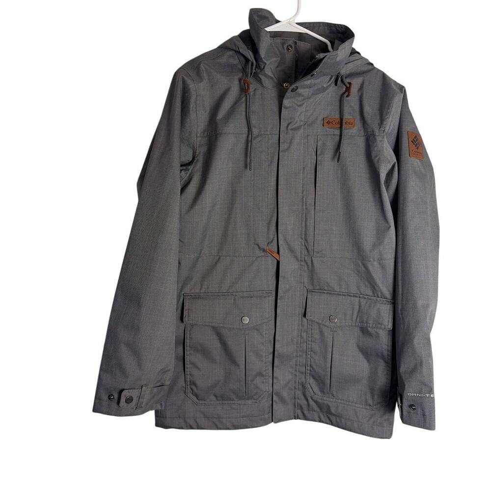 Columbia Men's Hooded Utility Rain Jacket Charcoal Grey Size S WM7215 Waterproof
